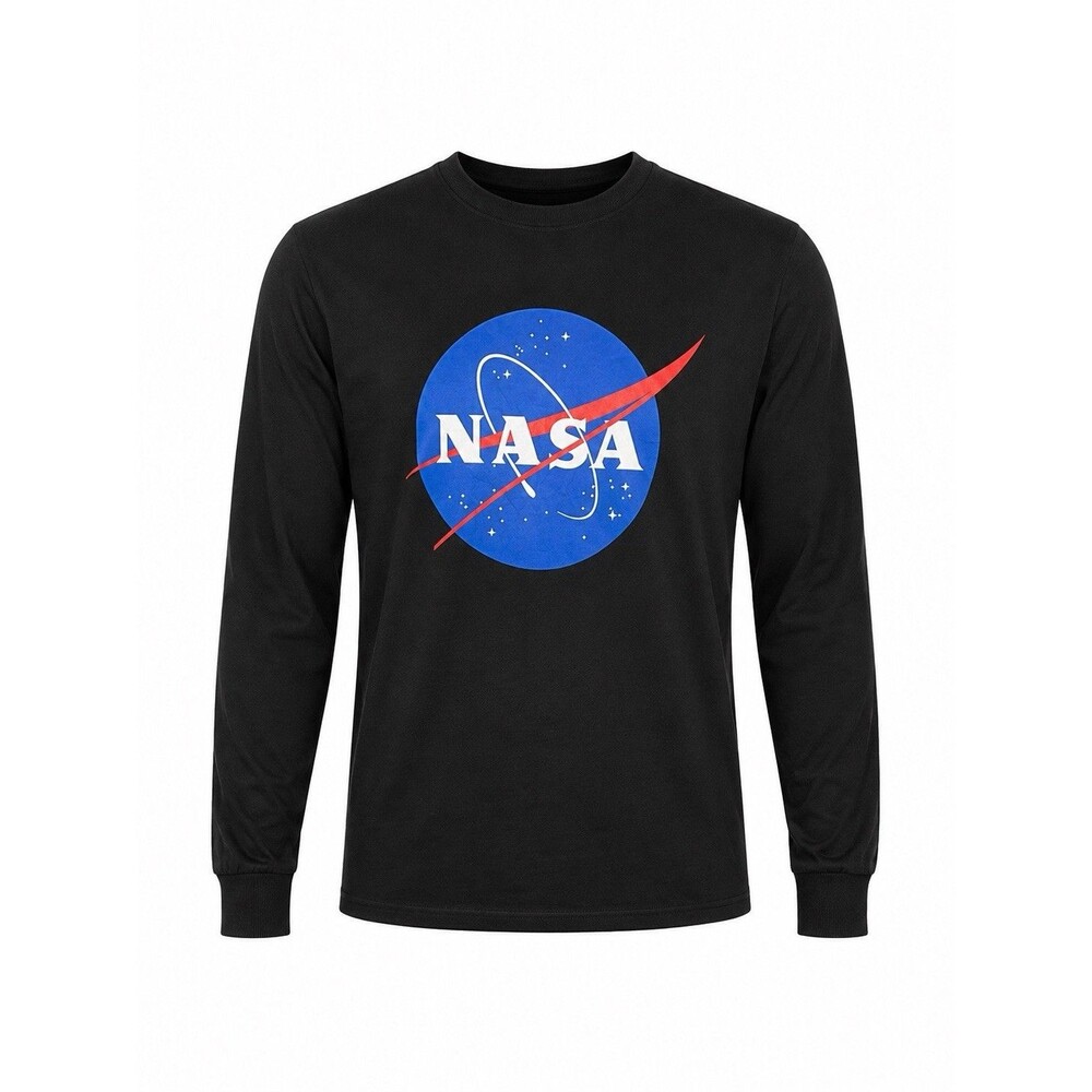 NASA Logo Long Sleeve T Shirt Men’s Black Graphic Space Tee Size XL Cotton